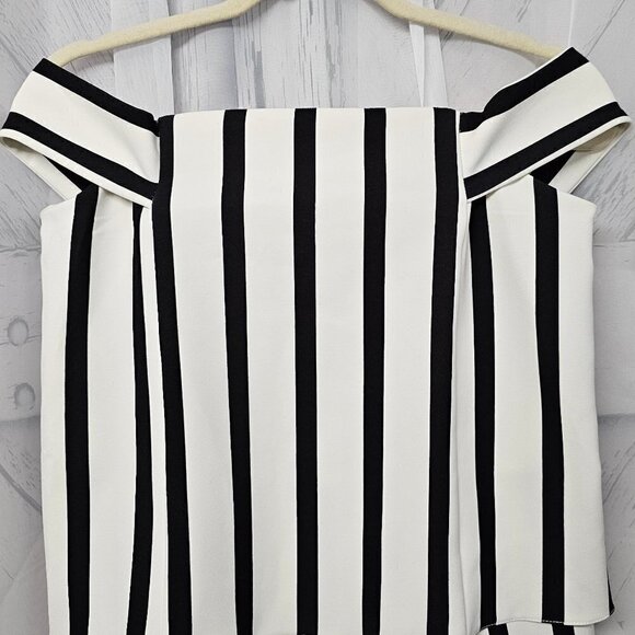 Topshop Romper Black Off White Striped Off Shoulder Layered 6 NWT - Picture 2 of 11